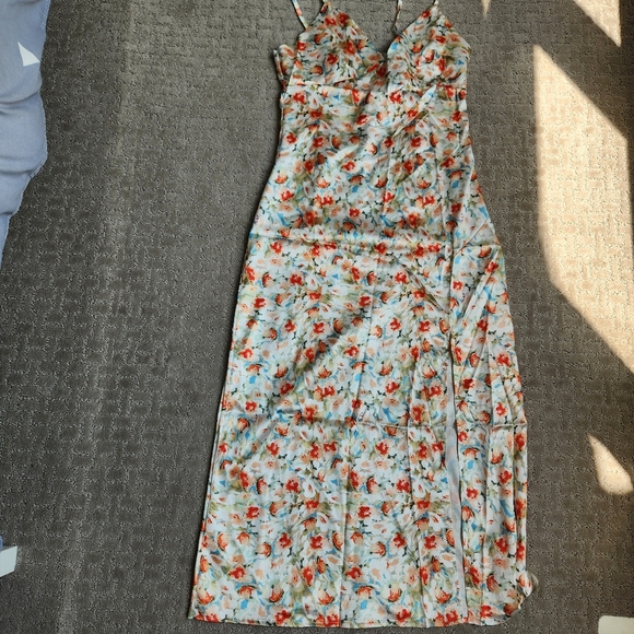 Toperth V Neck Floral High Split Midi Dress Small - Picture 5 of 5